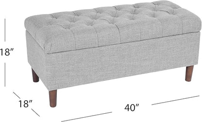 Homepop Home Decor | Tufted Ainsley Button Storage Ottoman Bench with Hinged Lid | Ottoman Bench with Storage for Living Room & Bedroom,Gray Woven