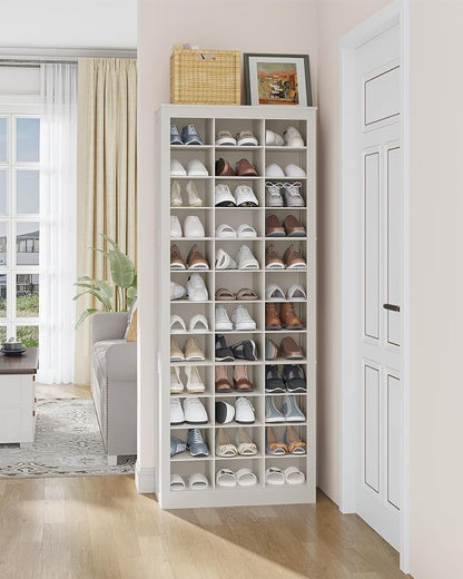 Hzuaneri Shoe Storage Cabinet, 36 Pairs Free Standing Closet Organizer, 9 inch Widened Cell Wood Shoe Organizer, 12 Tiers Vertical Space Saving Shoe Rack for Entryway, Cloakroom, White SR20703X
