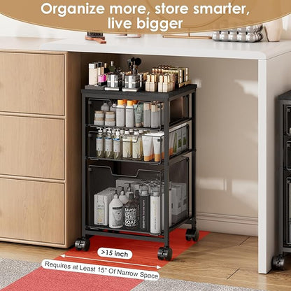 Sbanmao Rolling Storage Cart with 1 Large+2S Drawers, Metal Utility Cart on Wheels with Wooden Top, Craft Art Storage Organizer Cart for Classroom, Office, Home