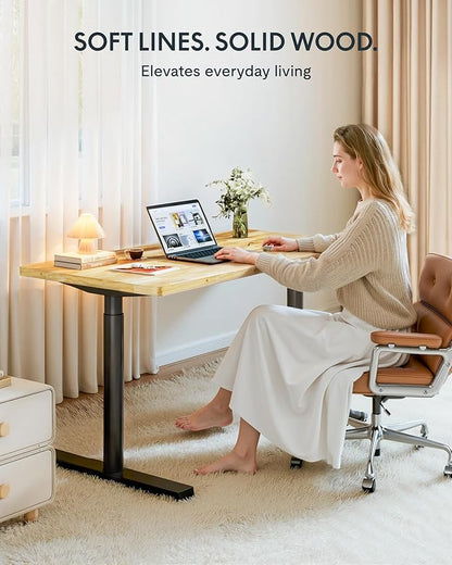 FLEXISPOT Solid Rubberwood Electric Standing Desk with Elegant Oval Legs, 48"x24" Height Adjustable Desk for Home Office & Living Spaces (Black Frame)