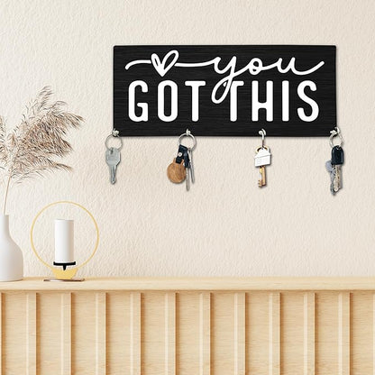 You Got This Wooden Key Holder for Wall - 5"x10" Key Organizer Hanger with 4 Hooks for Home Front Door Hallway Entryway Kitchen - Home Office Decor & Housewarming Gifts Supplies - A03