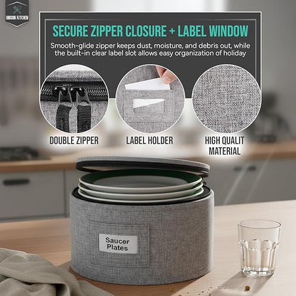 4-Piece Dish Storage Container Set – Hard Shell Dinnerware Organizer with Dividers for Plates, Stackable, and Ideal for Fine China Storage, Kitchen Organization & Moving Supplies – Grey