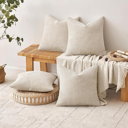 MIULEE Pack of 4 Couch Throw Pillow Covers 24x24 Inch Cream Soft Decorative Chenille Pillow Covers Farmhouse Accent Cushion Covers for Boho Spring Home Decor Sofa Bedroom Living Room