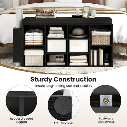 Giantex Shoe Storage Bench with Umbrella Stand, 10-Cubby Entryway Shoe Rack Organizer with Padded Seat, Adjustable & Removable Shelves for Hallway, Living Room & Bedroom (Black)
