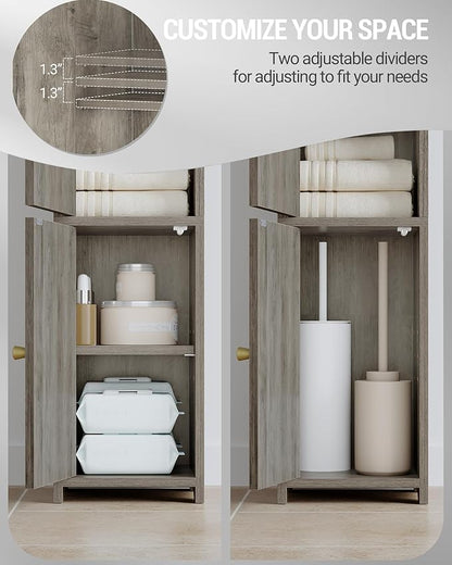 Hzuaneri Bathroom Storage Cabinet, Small Corner Floor Cabinet with 2 Doors and Adjustable Shelf, Narrow Toilet Paper Cabinets, Bathroom Organizer for Small Spaces, 7.9" D x 7.9" W x 29.5" H Greige