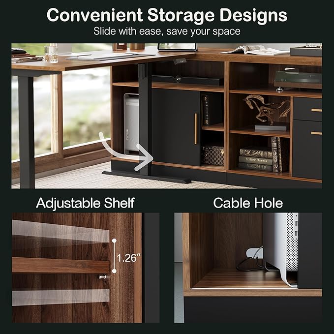 63" Wood Lateral File Cabinet with Lock, Filing Cabinet for Home Office with Adjustable Storage Shelves, Wide Office Credenza, Fits Letter/A4 Size, Black Walnut