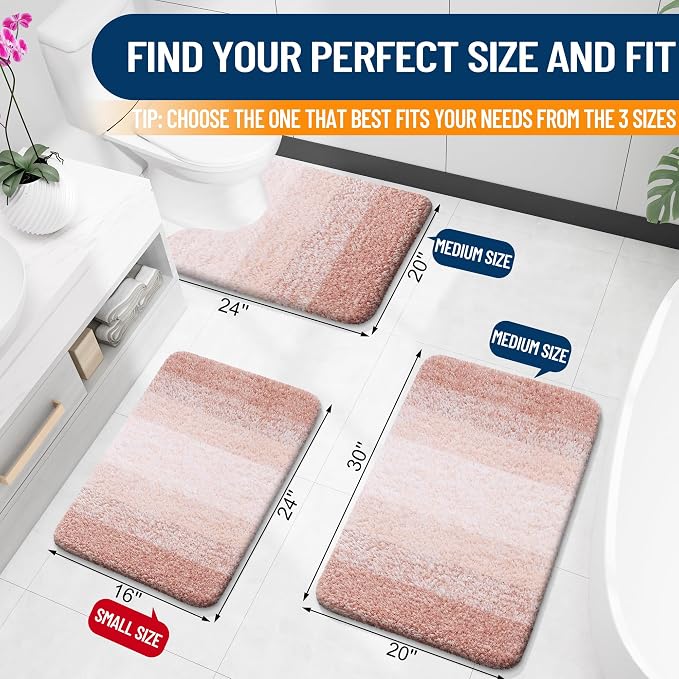 OLANLY Bathroom Runner Rugs Mat 47x17, Extra Soft Absorbent Microfiber Bath Rugs, Rubber Backing, Quick Dry, Washable Long Bath Mats for Bathroom Floor, Tub and Shower, Home Decor Accessories, Peach
