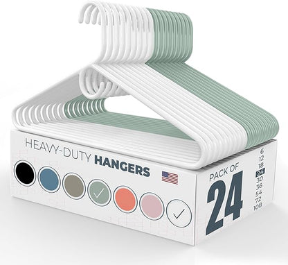 Neaties Heavy Duty Clothes Hangers 20 Pack (24 Count) – Made in The USA – 8lb Capacity Plastic Hangers for Adult Clothing – Durable for Pants, Coats, Jackets, or Jeans – White & Mint
