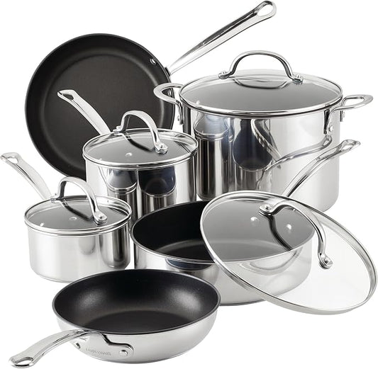 Farberware Millennium Stainless Steel Nonstick Cookware Induction Pots and Pans Set, 10-Piece Kitchenware Set