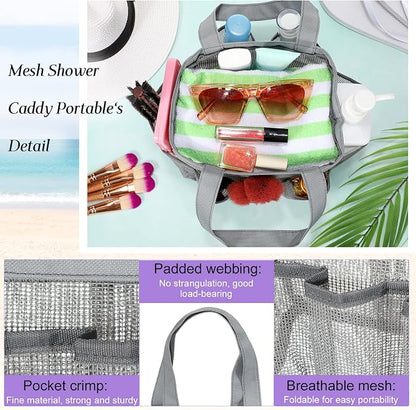 Hillban 4 Pcs Mesh Shower Caddy Portable Shower Caddy for Dorm Beach Mesh Bags with Deeper 8 Pockets and Handles Showers Caddies Basket for Women College Room Vacation(Blue, Purple, Black, Gray)