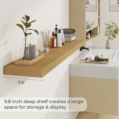Dreamland 55 Inches Floating Shelves for Wall, 9.8" Deep Long Floating Shelves Set of 2, Large Display & Storage Shelf, Wall Shelf for Bathroom Bedroom Living Room Kitchen Office, Oak