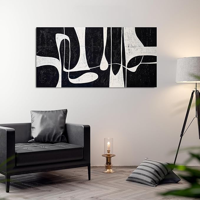 Tarfupth Black and White Abstract Wall Art for Living Room Minimalist Line Large Canvas Artwork for Bedroom Home Office Wall Decor Modern Canvas Prints 24"x48"