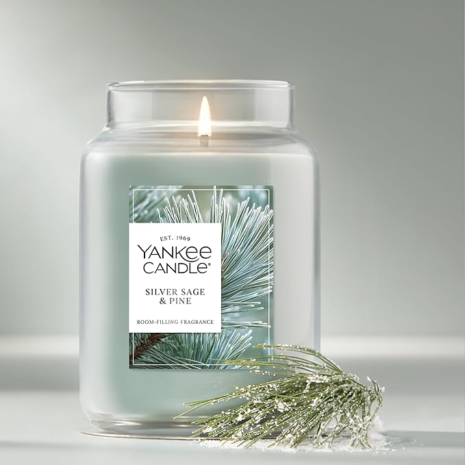 Yankee Candle Silver Sage & Pine, Christmas Scented Candle, 22oz Large Jar with up to 150 Hour Burn Time, Giftable