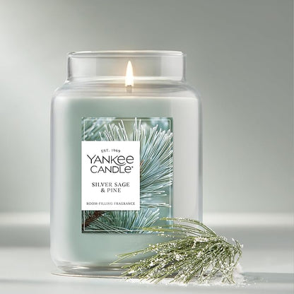 Yankee Candle Silver Sage & Pine, Christmas Scented Candle, 22oz Large Jar with up to 150 Hour Burn Time, Giftable