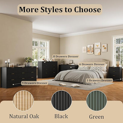 Fluted 3 Drawer Dresser for Bedroom, 30" Tall Modern Wood Dressers Chest of Drawers with Metal Handle, Large Nightstand End Table for Living Room, Closet, Entryway, Black