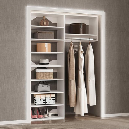 Modular Closet System, 55" Wide Closet Organizer System with Towers and Hanging, Wood Closet Tower Storage for Walk In Closets, Wall Mounted Wardrobe Organizer Kit System, Bedroom, White