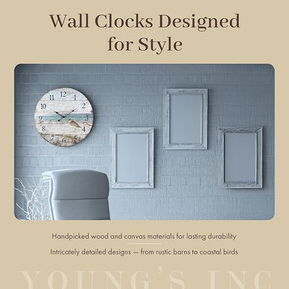 Young's Inc Horizontal Home Letter Blocks with Vertical Wall Clock, Wood Wall Art for Living Room Decor, Farmhouse, Wall Decor, Battery Operated Clock, Set of 4