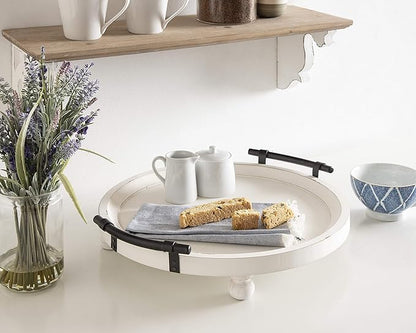Kate and Laurel Bruillet Farmhouse Round Tray, 15 inch Diameter, Rustic White, Wood Tray for Coffee Table