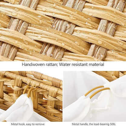 Laundry Hamper with 3 Removable Liner Bags; 132L Handwoven Rattan Laundry Basket with Lid & Heightened Feet; Clothes Hamper with Side Handles; Laundry Sorter with 3 Separate Sections (Natural)