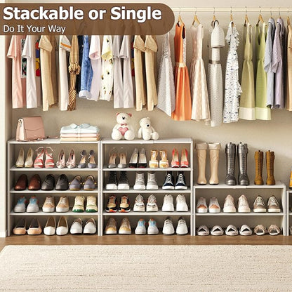 X-cosrack 5 Tier Shoe Rack, Stackable Shoe Organizer for Closet, Large Vertical Shoe Shelf with MDF Wood Side Panels & Metal Top, Waterproof Oxford Fabric Shoe Storage for Entryway, Zapateras