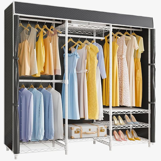 VIPEK V5C Medium Covered Clothes Rack Heavy Duty Portable Closet Wardrobe, Freestanding White Clothing Rack with Black Upgraded Polyester Cover, Adjustable Custom, 56.7" Lx15.7 Wx76.4 H