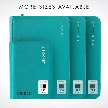 Vault X 4 Pocket Zip Binder, 160 Cards, Exo-Tec Material, 20 Side-Loading Pages (Teal)
