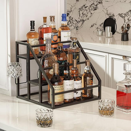 Coffee Syrup Rack Organizer, 3 Tier Countertop Storage Shelves, Kitchen Storage, 12 Syrup Bottle Stand Holder for Wine, Liquor, Kitchen Coffee Station Organizer Rack, 13.8"x13.4"x13.0",Black