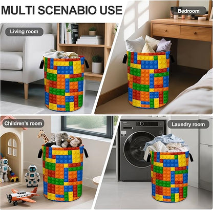 Colorful Building Blocks Laundry Basket Laundry Hamper With Handles Collapsible Laundry Baskets Storage Basket For Room Bathroom Bedroom Decor