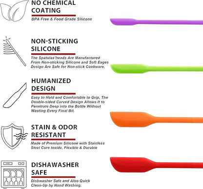 Anaeat Mini Silicone Spatulas - Set of 4 Multifunctional Small Kitchen Scraper Lotion Stirrer Tiny Makeup Beauty Spatula Reusable for Jam Jar, Cosmetic Bottles, Narrow Can and Thin Bottles (Colorful)