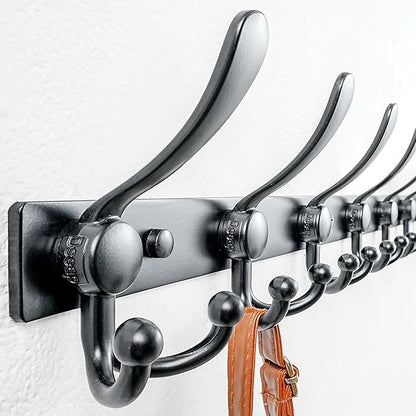 Dseap MaxStrong 2.0 Coat Rack Wall - 37” Long 10 Tri Hooks - Ultra Heavy-Duty Stainless Steel Wall Mount Coat Hanger, Hook Rail for Clothes Hats Jacket Towels Black, Pack of 2