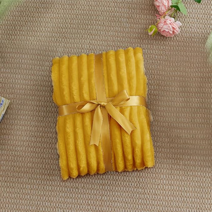 BEDELITE Twin Blanket for Couch & Bed, 300GSM Soft & Warm Fleece Blanket, Decorative and Giftable Striped Mustard Yellow Blankets for Women, Men, 60"x80"