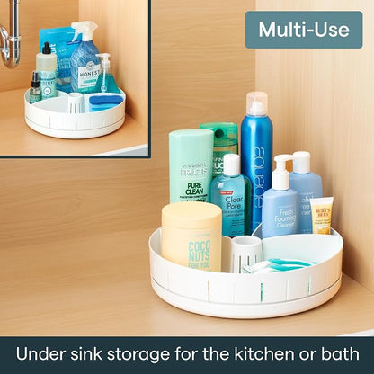 YouCopia SinkSuite Under Sink Turntable with Adjustable Dividers, Lazy Susan Organizer for Kitchen or Bathroom Storage, White