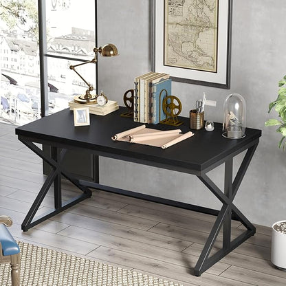 IBF Black Office Desk, Simple Wooden Computer Desks with Metal Legs, Modern Study Work Table for Student Executive, Spacious Writing Gaming Table for Home Bedroom Living Room, 47 Inch, Black Oak