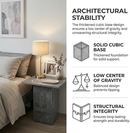 HNY Coffee Table and End Table Set of 2 Modern Square Nesting Coffee Table Grey Wooden Side Table Concrete Texture Finish for Living Room, Reception Room, Home Office,Industrial Minimalist