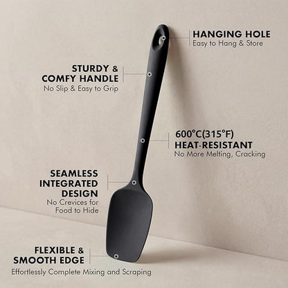 3 Pieces Silicone Spatula Set: Ironberry 600ºF Heat Resistant Food Grade Cooking & Baking Utensils, Kitchen Flexible Nonstick Rubber Scraper for Scraping, Mixing, Scrambling, Flipping (Black)