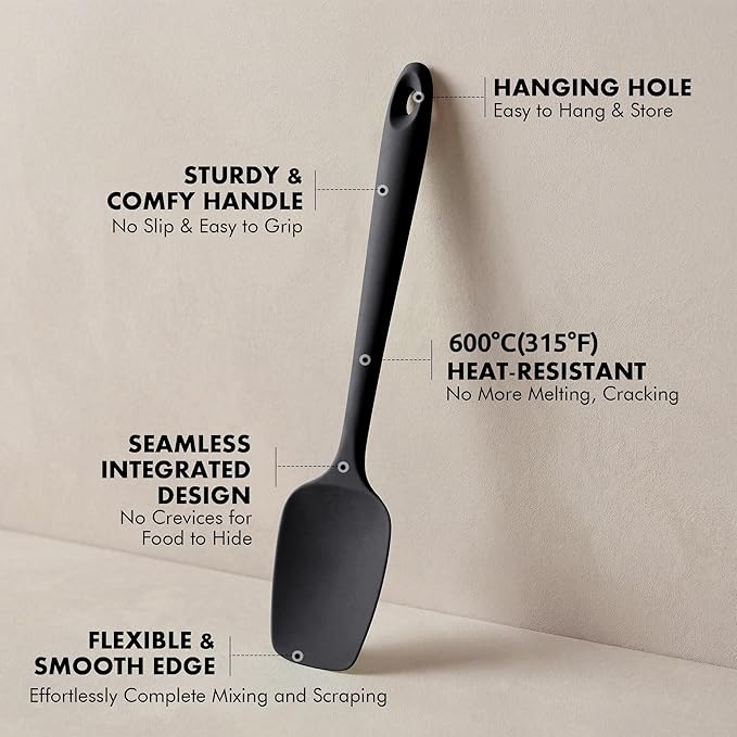 2 Pieces Silicone Spatula Set: Ironberry 600ºF Heat Resistant Food Grade Cooking & Baking Utensils, Kitchen Flexible Nonstick Rubber Scraper for Scraping, Mixing, Scrambling, Flipping (Black)