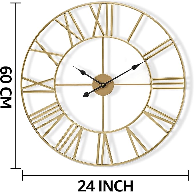 Sorbus Large Wall Clock for Living Room Decor - 24 inch Big Wall Clock Decorative - Battery Operated - Roman Numeral Analog Large Clock for Bedroom, Room, Home, Kitchen, Office, Wall Decor (Gold)
