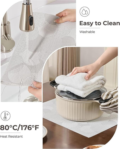 Leetaltree White Placemats Set of 12 - Heat Resistant Non-Slip Place mats for Dining Table, Washable Durable PVC Vinyl Woven Table Mats（White Circle,12）