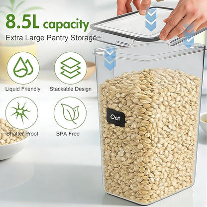 ALSO GO 2 PC Large Food Storage Containers with Lids Airtight, 8.5L, 300Oz, Clear Plastic Kitchen and Pantry Storage Containers, Bulk Storage for Cereal, Flour, Sugar, Rice