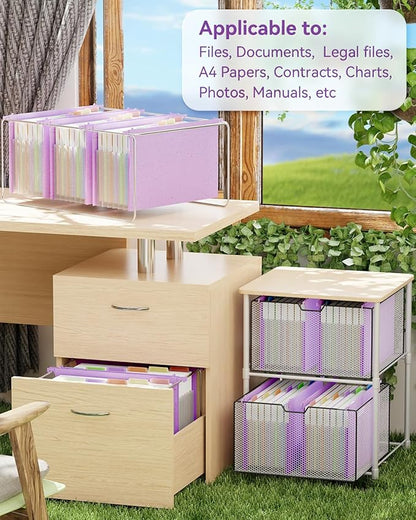 ANSOOK Wheat Straw Expanding Hanging File Folders Legal Size,1.2" Accordion Pockets File Organizer,3 Pack Filing Cabinet Folders,Large Capacity File Folder with Tabs,Purple Hanging File for Frame Box