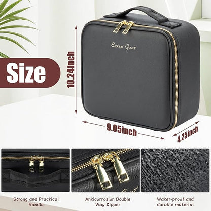 Extrei Gent Makeup Travel Train Case with Mirror LED Light 3 Adjustable Brightness Large Cosmetic Bag Portable Storage Adjustable Partition Waterproof Makeup Brushes Make up Jewelry Gift for Women