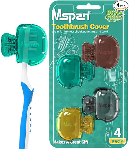 Mspan Toothbrush Protector Travel Cover: Brush Head Cap Cute Clip Case Bulk Guard - Oral Care Accessories Pod for Kids Adults