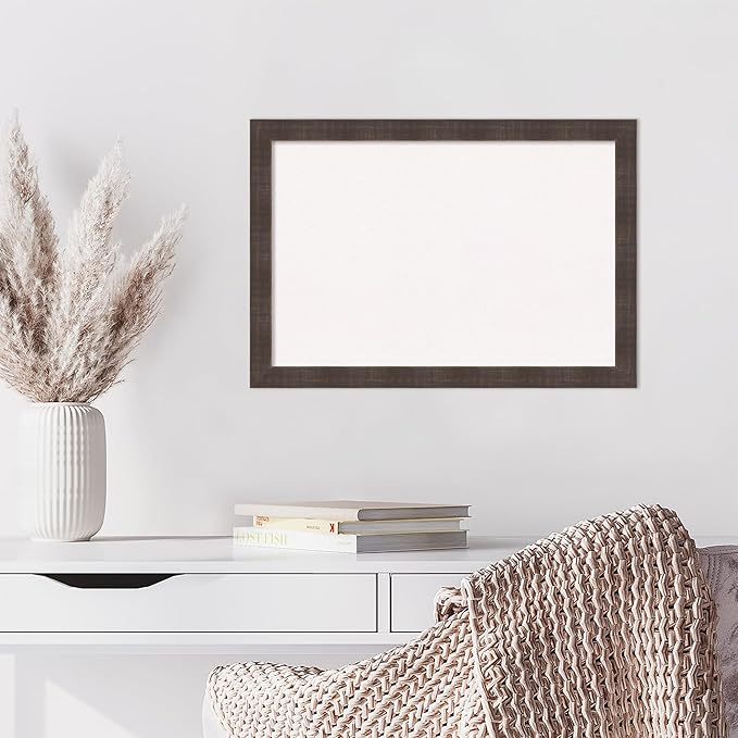 Amanti Art White Cork Board for Wall, 18x26 Vision Board with Brown Wood Frame, Medium Corkboard Office Decor for Home Organization, Rustic Farmhouse Corkboard Pinboard to display items for home