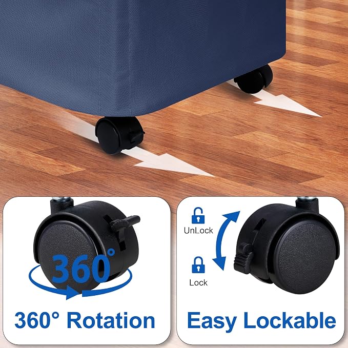 Vincona Slim Laundry Hamper with Lid and Wheels, Small Rolling Laundry Basket with Handle for Small Spaces, Tall Dirty Clothes Hampers for Dorm, Bathroom and Bedroom, 75L, Blue