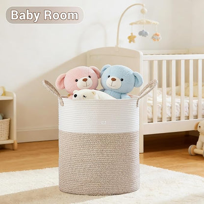 Tall Laundry Basket with Handles, 88L Portable Dirty Clothes Hamper, Boho Cotton Rope Storage Bin for Blankets Kids Toys Gifts, Large Organizer for Baby Nursery Bedroom Bathroom, Brown