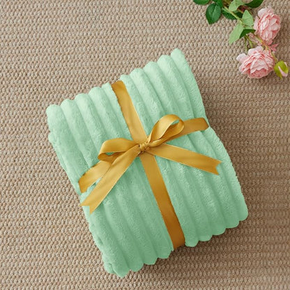 BEDELITE Twin Blanket for Couch & Bed, 300GSM Soft & Warm Fleece Blanket, Decorative and Giftable Striped Mint Green Blankets for Women, Men, 60"x80"