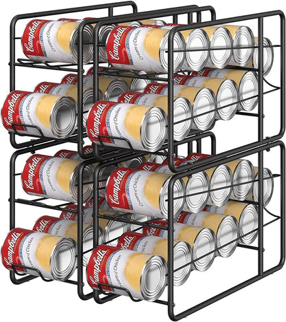 MOOACE 4 Pack Can Dispenser Rack, Stackable Soda Can Organizer Holder for Canned Food Storage Kitchen Cabinet Pantry Countertop, Black