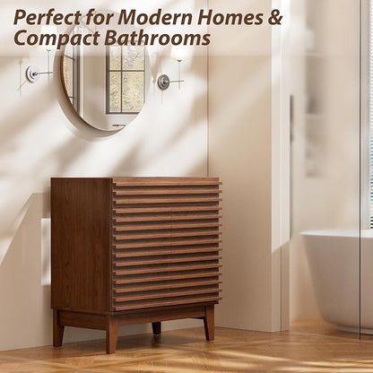 APRILSOUL 30" Bathroom Vanity, Mid-Century Bathroom Vanity Cabinet with 2 Soft Closing Doors, Freestanding Bathroom Cabinet, Particleboard Frame with Wood Grain Laminate, Walnut (Sink Not Included)