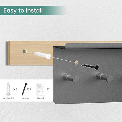 Key and Mail Holder for Wall, Key Hooks Rack Hanger Organizer Wall Mount with Small Shelf, Metal Entryway Living Room Storage Decor for Coat Purse Bag Wallet Dog Leash, White