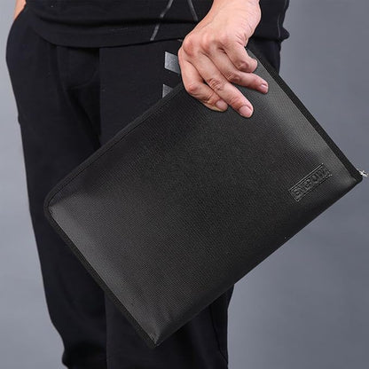 Expanding File Folder Important Document Organizer Fireproof & Waterproof Document Bag with A4 Size 3 Pockets Zipper Closure Non-Itchy Silicone Coated Portable Filing Wallet Pouch(14.3inx9.8inx1.6in)